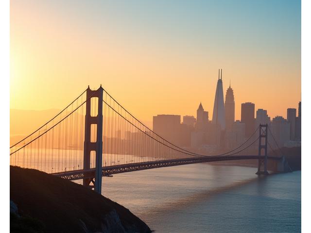 View of the iconic San Francisco skyline with the Bay Bridge during golden hour, emphasizing local connection
