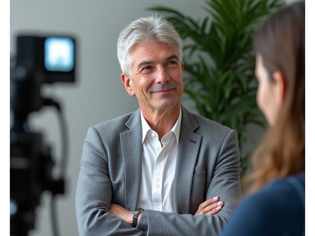 Journalist interviewing a wellness expert in a studio setting