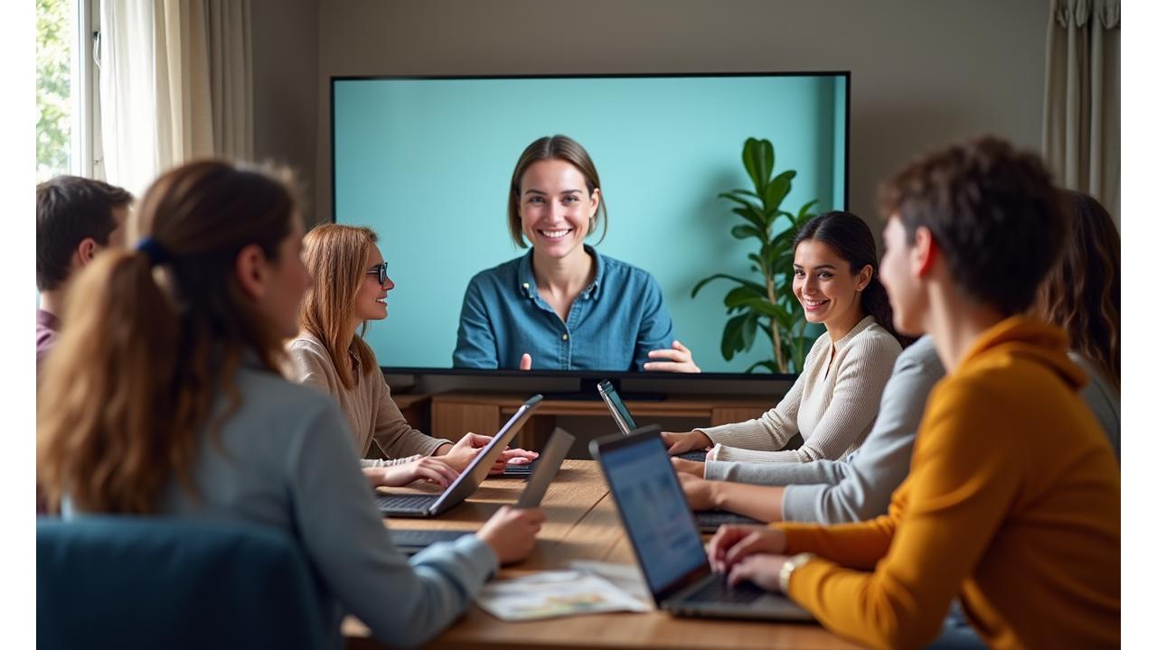 A diverse group of adults interacting virtually with a wellness expert, embodying convenience and professional guidance.