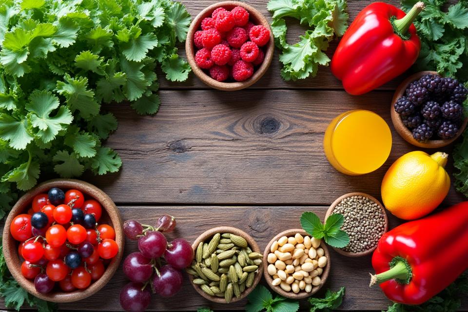 A vibrant array of fresh, healthy foods and prebiotics